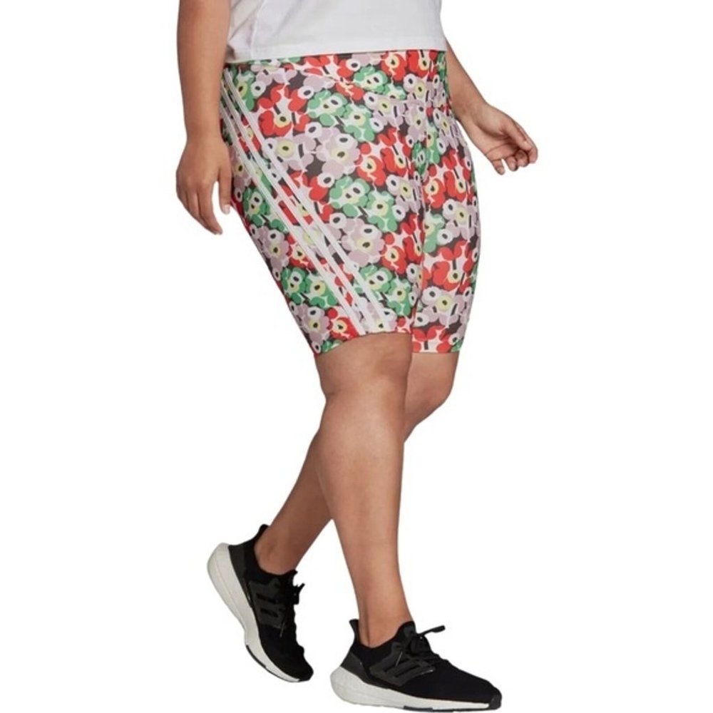 adidas Floral Print Bike Shorts with White Triple Stripes